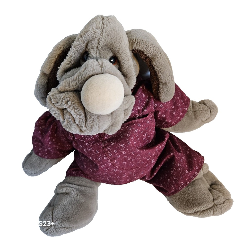 Vintage Wrinkles Hound Dog Hand Puppet Plush Ganz Bros Girl Clothes 18" 1981